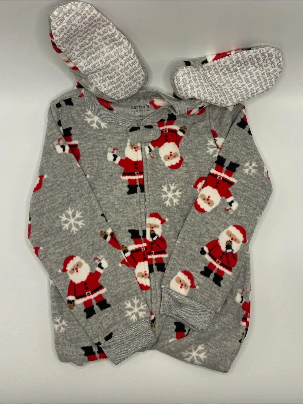 Carter's Red and Gray Striped Hooded Zip Pajama Top with Character Ears